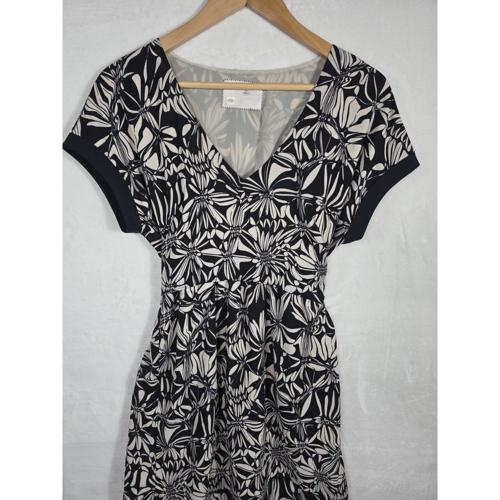 Anthropologie 9-H15 STCL XS Floral Dress Black Beige V Neck Tie Back Pockets - Picture 10 of 14